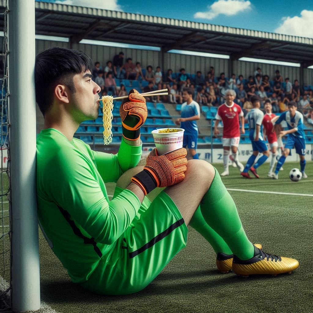 Tidak Masuk Akal! Kiper Santai Makan Mie Saat Bola Mengancam Gawang!